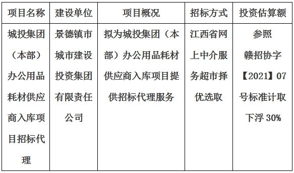 城投集團(本部)辦公用品耗材供應商入庫項目招标代理計劃公告